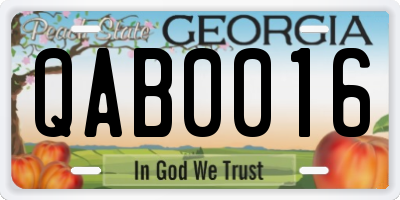 GA license plate QAB0016