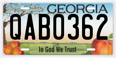 GA license plate QAB0362