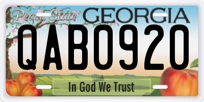GA license plate QAB0920