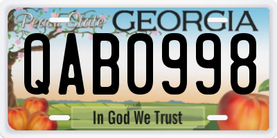 GA license plate QAB0998