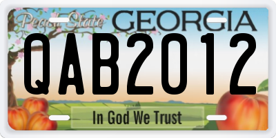 GA license plate QAB2012