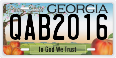 GA license plate QAB2016