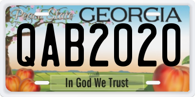 GA license plate QAB2020