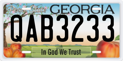 GA license plate QAB3233