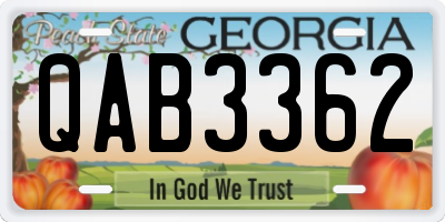 GA license plate QAB3362
