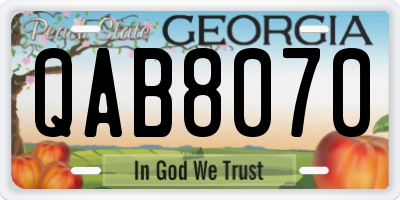 GA license plate QAB8070
