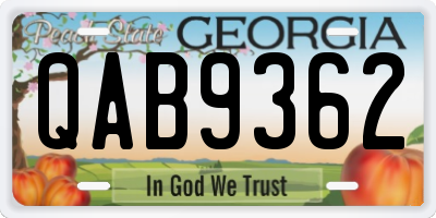 GA license plate QAB9362