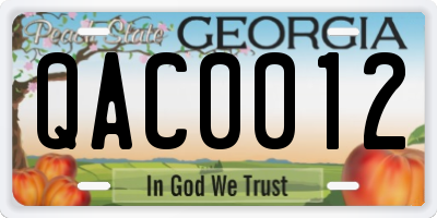 GA license plate QAC0012