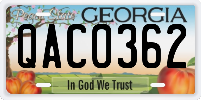 GA license plate QAC0362