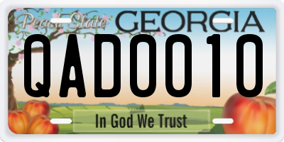 GA license plate QAD0010