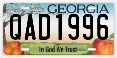 GA license plate QAD1996