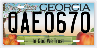 GA license plate QAE0670