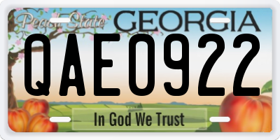 GA license plate QAE0922