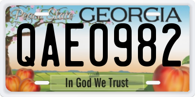 GA license plate QAE0982