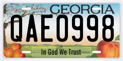 GA license plate QAE0998
