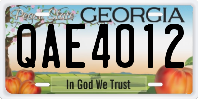 GA license plate QAE4012