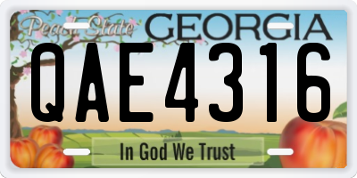 GA license plate QAE4316