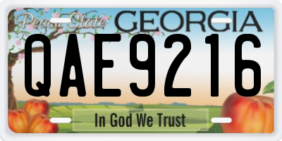 GA license plate QAE9216