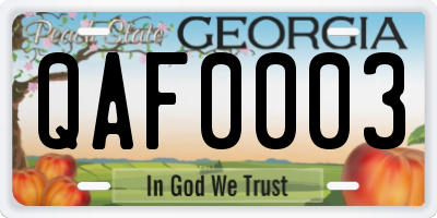 GA license plate QAF0003