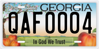 GA license plate QAF0004
