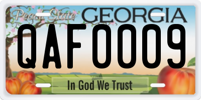 GA license plate QAF0009