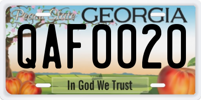 GA license plate QAF0020