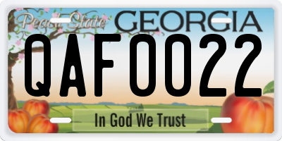 GA license plate QAF0022