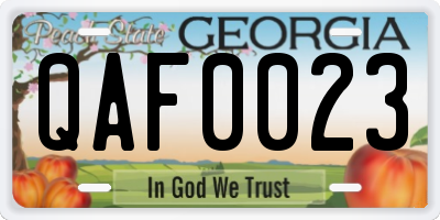 GA license plate QAF0023