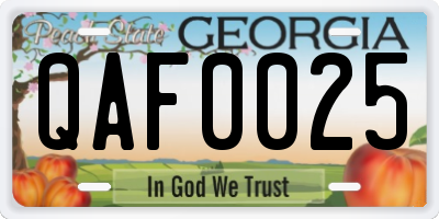 GA license plate QAF0025