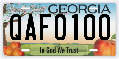 GA license plate QAF0100