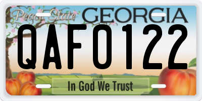 GA license plate QAF0122