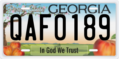 GA license plate QAF0189
