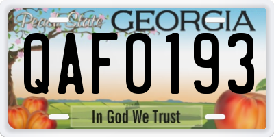 GA license plate QAF0193