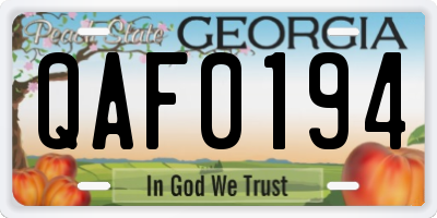 GA license plate QAF0194