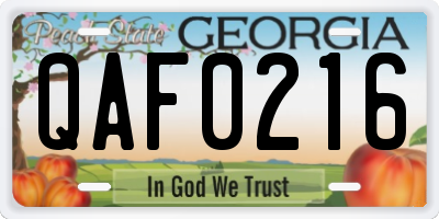 GA license plate QAF0216