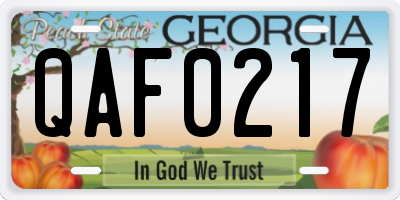 GA license plate QAF0217