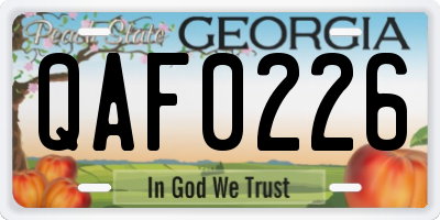 GA license plate QAF0226