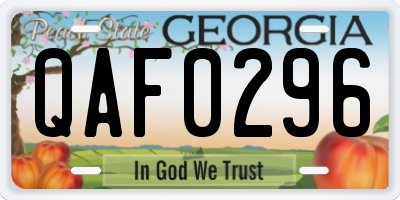 GA license plate QAF0296