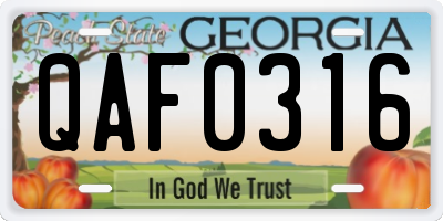 GA license plate QAF0316