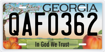 GA license plate QAF0362