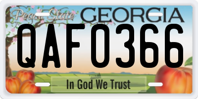 GA license plate QAF0366