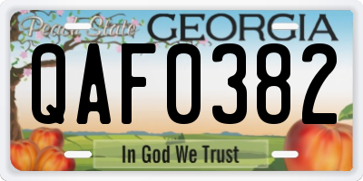 GA license plate QAF0382
