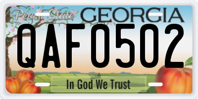 GA license plate QAF0502