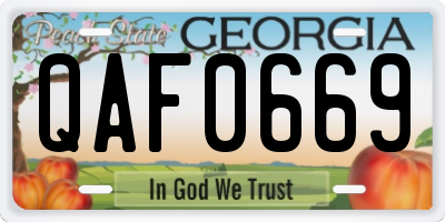 GA license plate QAF0669