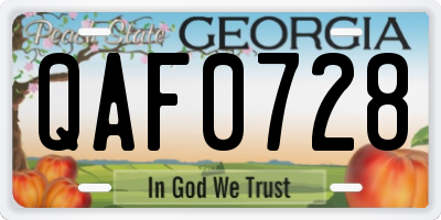 GA license plate QAF0728