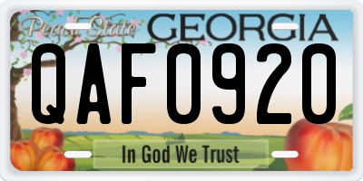 GA license plate QAF0920