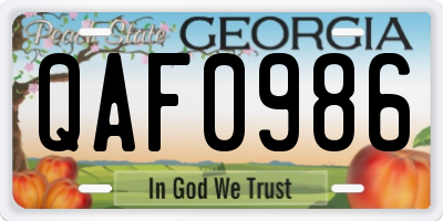 GA license plate QAF0986