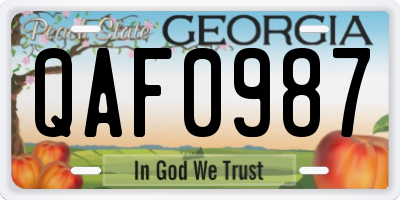 GA license plate QAF0987