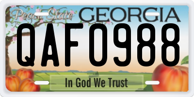 GA license plate QAF0988