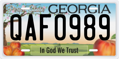 GA license plate QAF0989